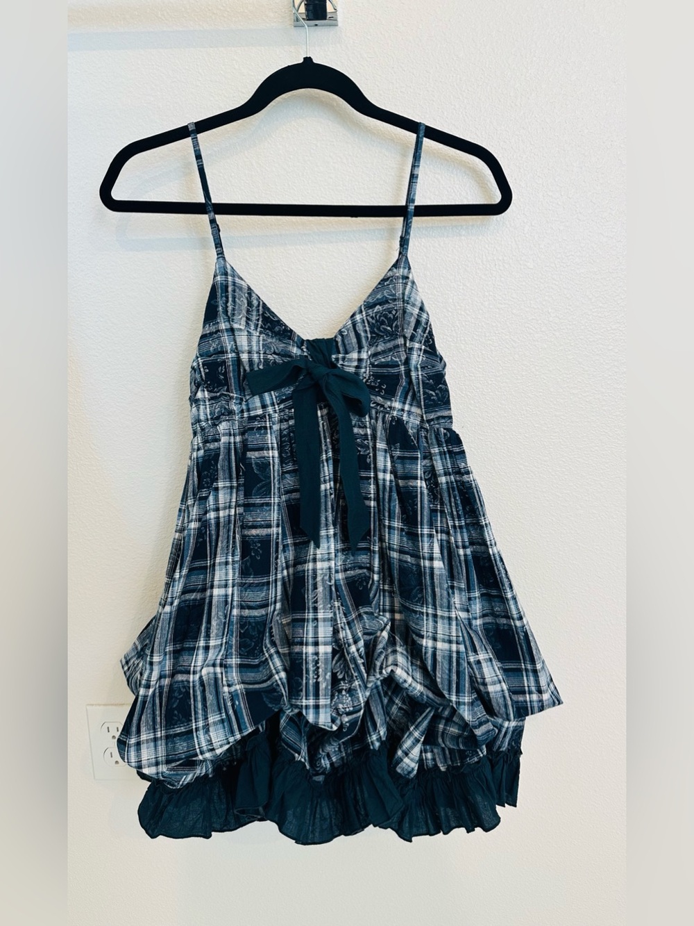 Cecico Blue Plaid Spaghetti Strap Bubble Smocked Two-Way Dress